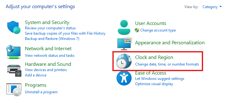 เลือก Clock and Region